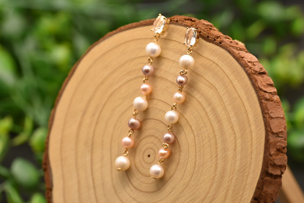 GLSEEVO High Quality Water Pearl Long Minimalist Earrings For Women Girl Birthday Party Original Design Jewellery GE0839